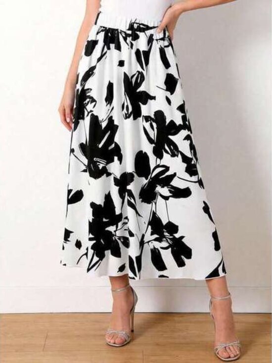Women Floral Print A-Line Skirt, Casual For Everyday Wear White Summer - Picture 3 of 6